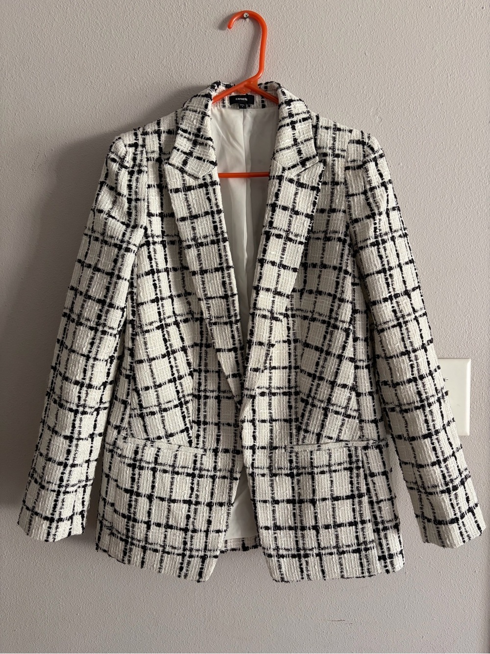 ExpressChecked Bouclé Blazer Jacket in Black and White - Women’s Tailored Blazer